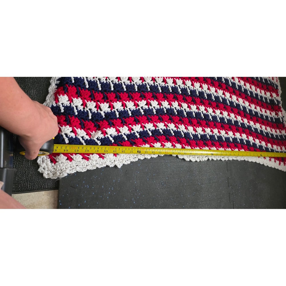 Handmade Crochet Afghan Throw Blanket Red White Blue Patriotic Americana 60x45 - Picture 5 of 8